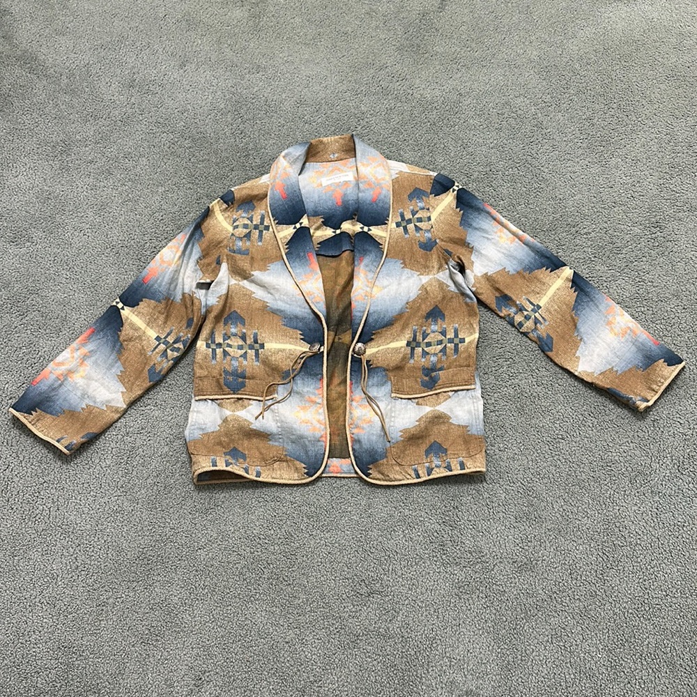 Vintage Oversized Linen Aztec Tribal Western lightweight shawl collar jacket